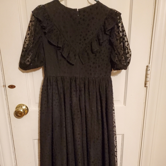 BATSHEVA black flocked tulle short sleeve dress, size 2 - Picture 4 of 13